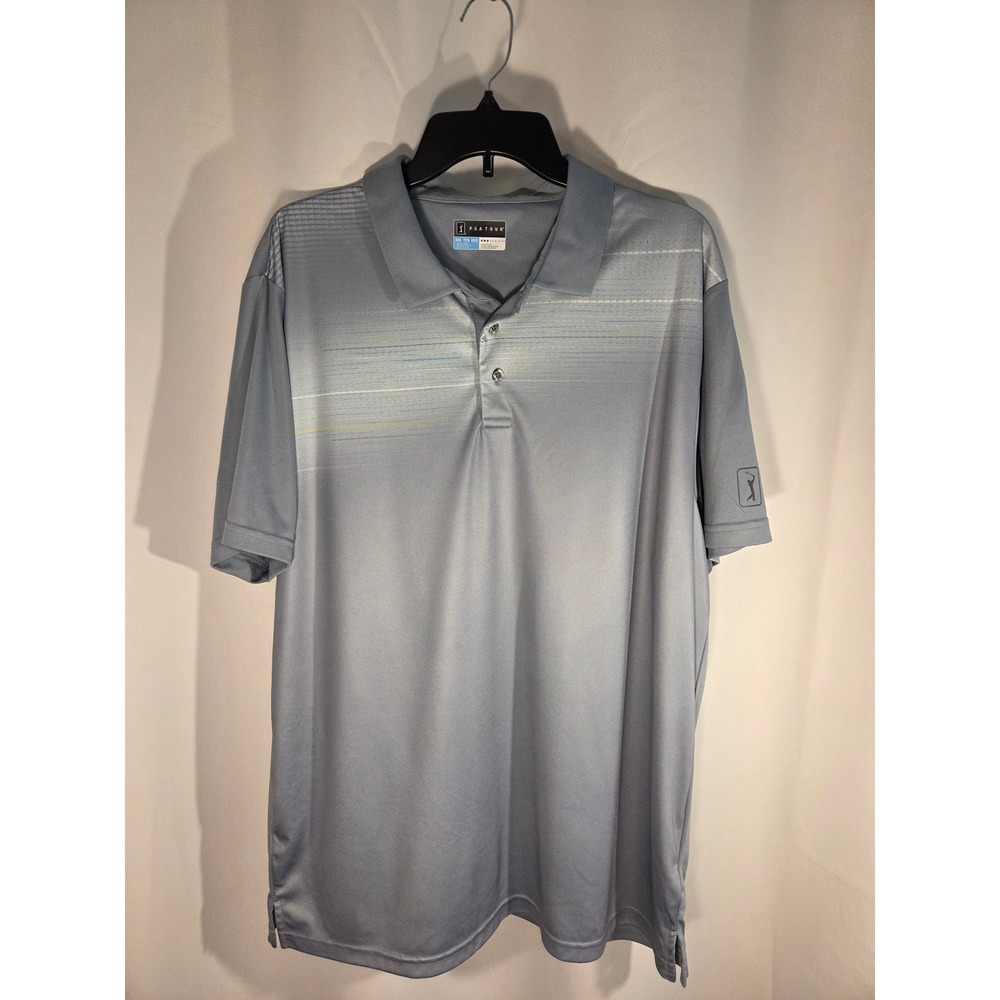 PGA Tour Polo Shirt Mens XXL Grey Excellent Pro Series Athletic Fit Striped